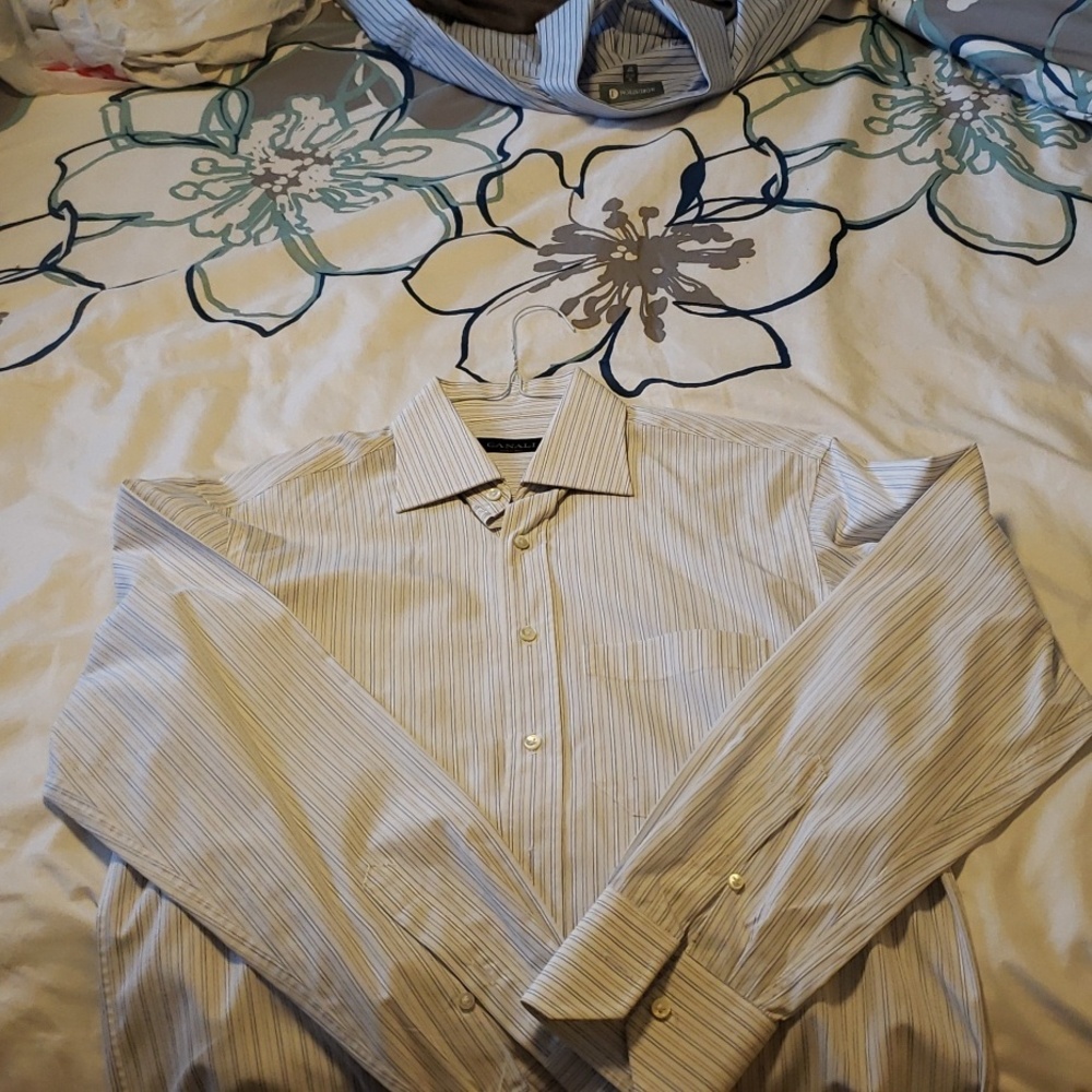 Canali dress shirt white with blue pin stripes size 38 / 15